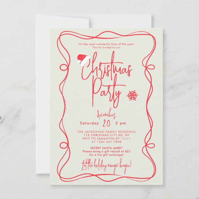 Green Handwritten Christmas Party Invitation (Front)