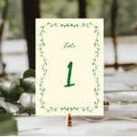 Green Handwritten Wedding Table Number<br><div class="desc">Introducing our Mediterranean inspired wedding table number,  a perfect blend of elegance,  charm and whimsy to set the tone for your special day. Featuring a delicate,  hand-drawn botanical design in a beautiful shade of green,  this table number card evokes the serene beauty and timeless romance of the Mediterranean.</div>