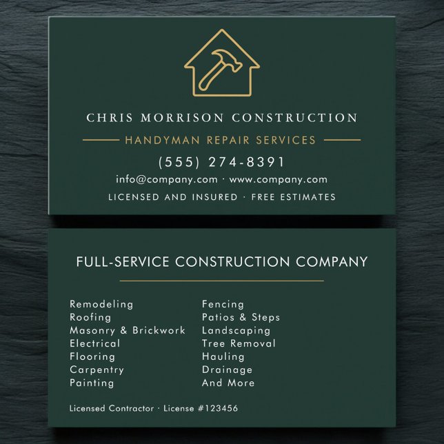 Green Handyman Construction  Business Card (Creator Uploaded)