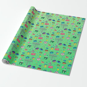 Green Hanukkah Pattern  Wrapping Paper