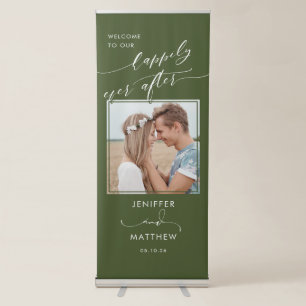 Green Happily Ever After Photo Welcome Wedding Retractable Banner