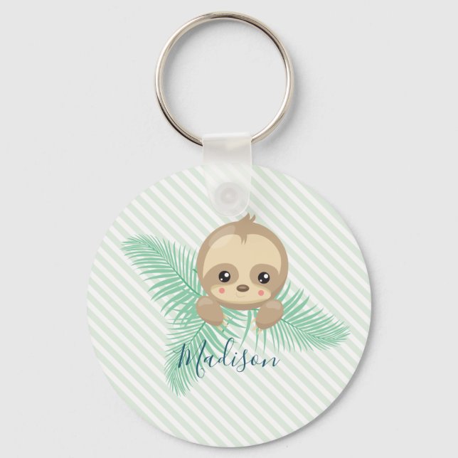Green Happy Baby Sloth Baby Shower Key Ring (Front)