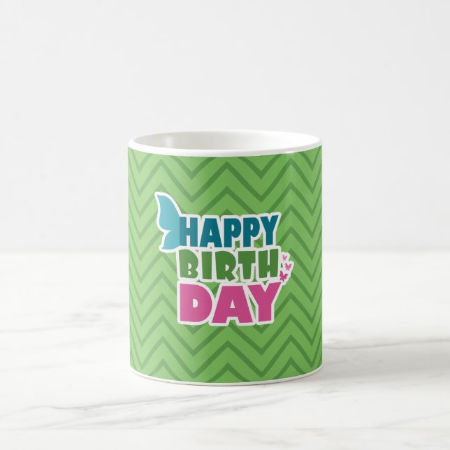 Green happy birthday butterfly wings mug (Center)