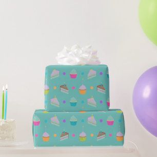 Green Happy Birthday Cakes And Cupcakes Wrapping Paper