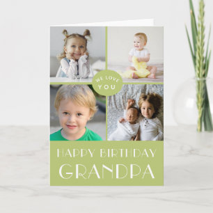 Green Happy Birthday Grandpa Photo Collage  Card