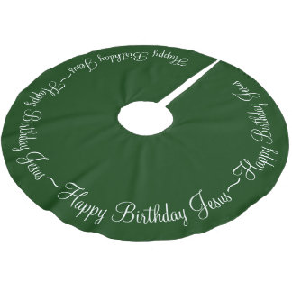 Green Happy Birthday Jesus Brushed Polyester Tree Skirt