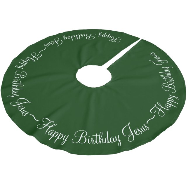 Green Happy Birthday Jesus Brushed Polyester Tree Skirt (Angled)