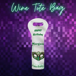 Green Happy Birthday Masquerade Party    Wine Bag