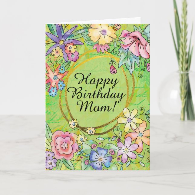 Green Happy Birthday Mum! Greeting Card! Card (Front)