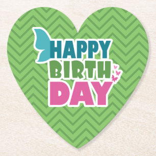 Green happy birthday spring butterfly paper coaster