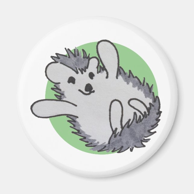 Green Happy Cute Hedgehog Magnet (Front)