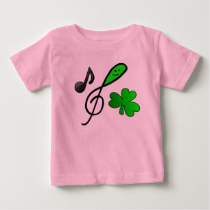 Green Happy Face Treble Clef Music Note & Shamrock Baby T-Shirt
