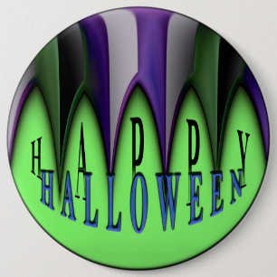 Green Happy Halloween Striped Fangs 6 Cm Round Badge