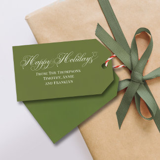 Green Happy Holidays Calligraphy Script Custom Gift Tags