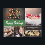 Green Happy Holidays Photo Christmas Holiday Postcard<br><div class="desc">Your beautiful family photos deserve to be shared during this time of year as you send warm wishes. Customise this modern collage design & personalise with your family greeting. Find the other pieces from the collection. This design uses green as an accent colour but it can be easily switched to...</div>