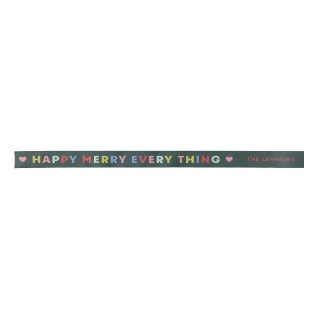 Green Happy Merry Everything Christmas Ribbon Satin Ribbon (Front)