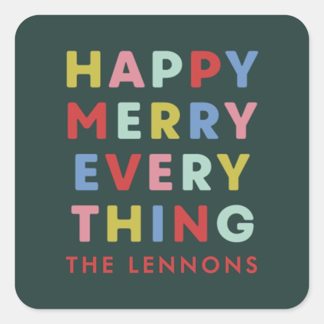 Green Happy Merry Everything Christmas Sticker (Front)