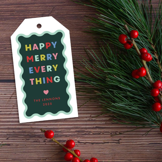Green Happy Merry Wavy Christmas Gift Tag (Creator Uploaded)