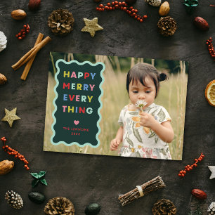 Green Happy Merry Wavy Christmas Photo Card