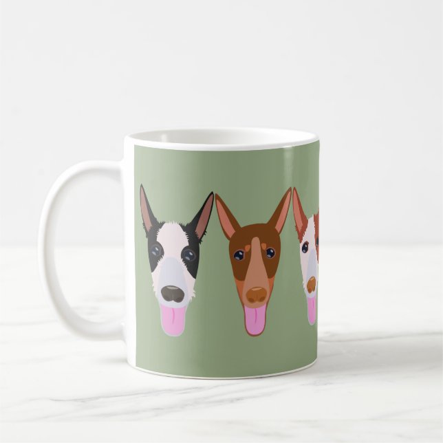 Green Happy Podenco Dog Faces Coffee Mug (Left)