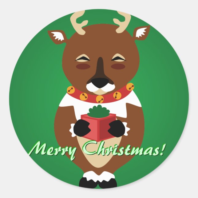 Green Happy Reindeer Stickers (Front)