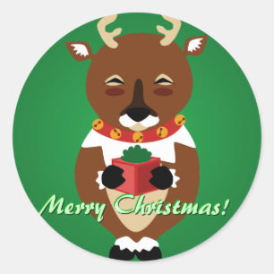 Green Happy Reindeer Stickers