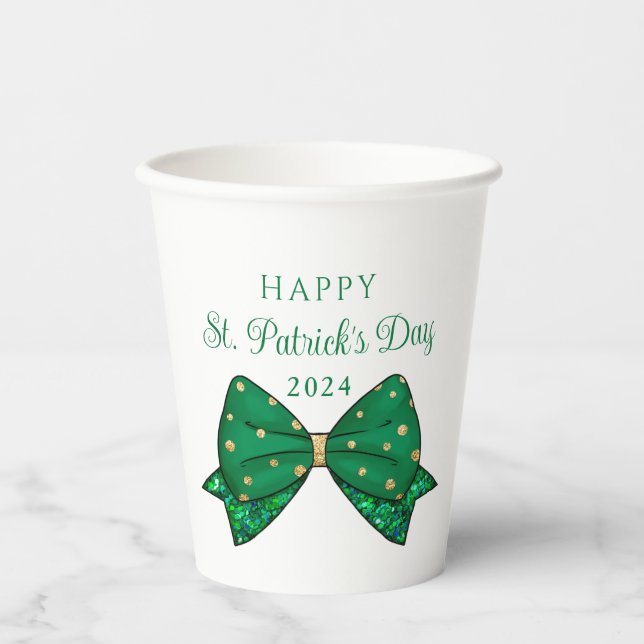 Green Happy St. Patrick's Day 2024 Paper Cups (Front)