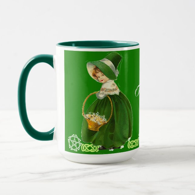 Green Happy St Patricks Day Little Girl Celtic Hem Mug (Left)