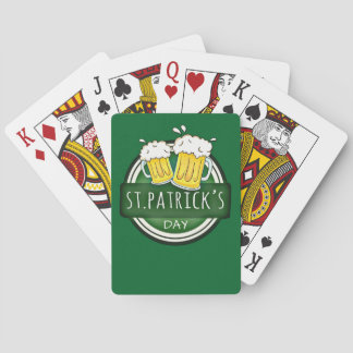 Green Happy St Patricks Day Shield With Two Beers Playing Cards
