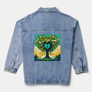 Green Harmony – Guitarist with Heart Sound Hole Denim Jacket