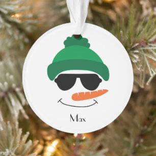 Green Hat and Sunglasses Snowman Face Ornament