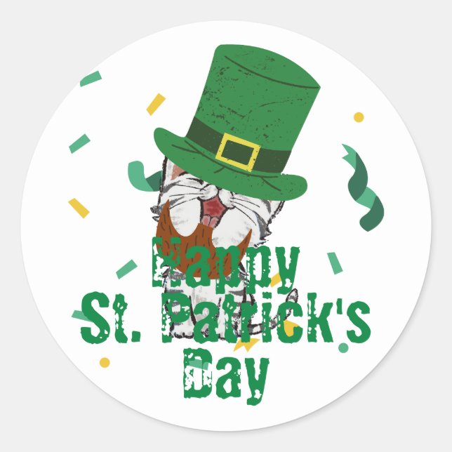 Green hat lucky Shamrock  St. Patrick's Day Classic Round Sticker (Front)