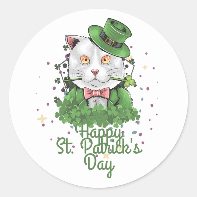 Green hat lucky Shamrock  St. Patrick's Day   Classic Round Sticker (Front)