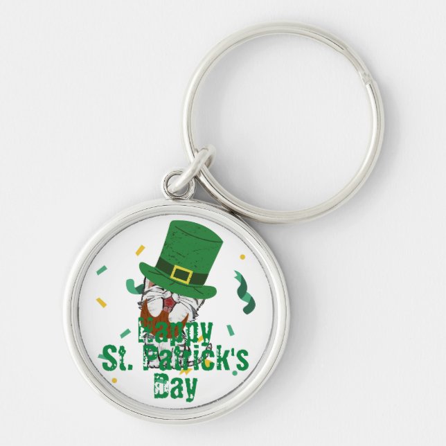 Green hat lucky Shamrock  St. Patrick's Day Key Ring (Front)