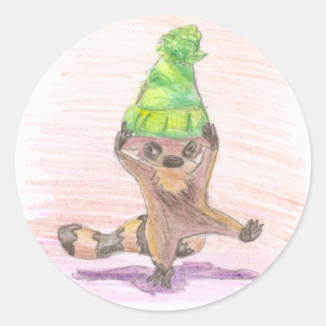 Green Hat Racoon Classic Round Sticker (Front)