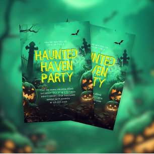 Green Haunted Haven Halloween Party Invitation