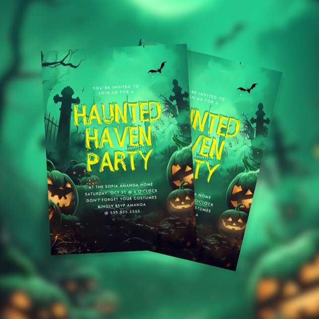 Green Haunted Haven Halloween Party Invitation (Creator Uploaded)