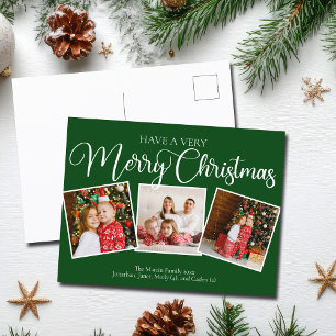 Green Have a Very Merry Christmas 3 Photo Collage Holiday Postcard