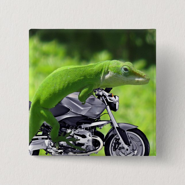 Green Hawaiian Gecko Rider 15 Cm Square Badge (Front)