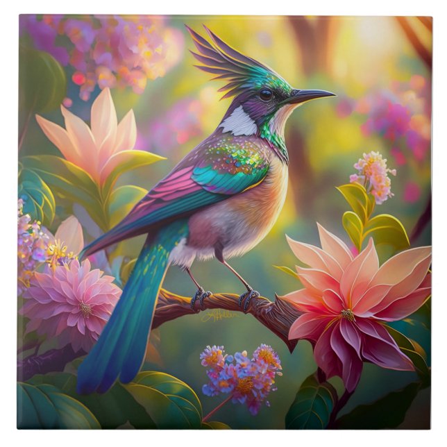 Green Headed Jay Fantasy Bird Tile (Front)