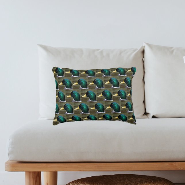 Green Headed Mallard Duck Pattern Decorative Cushion (In Situ)