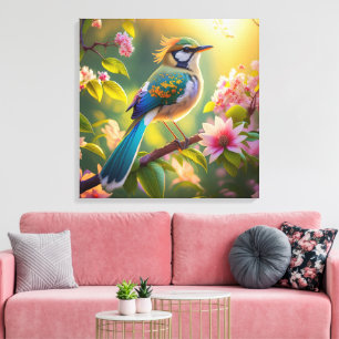 Green Headed Teal Winged Fantasy Bird Canvas Print