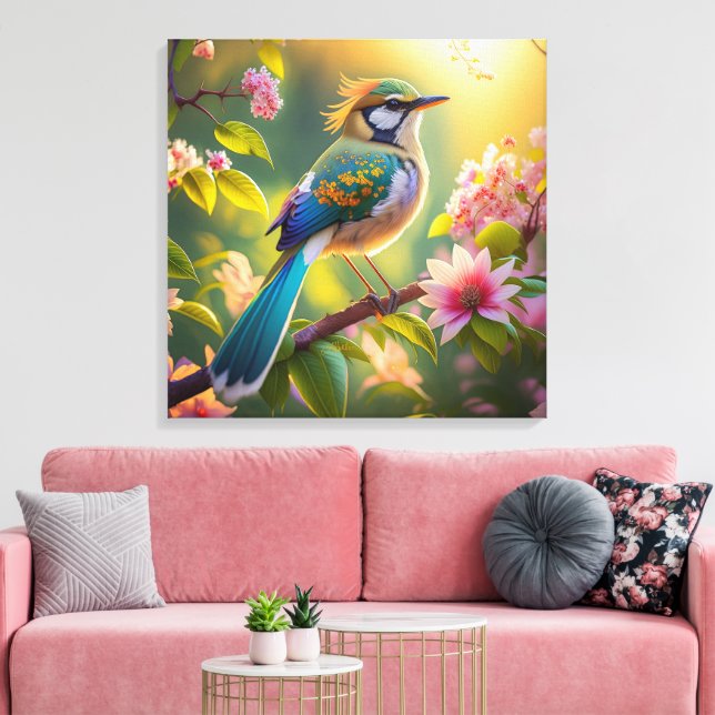 Green Headed Teal Winged Fantasy Bird Canvas Print (Insitu(LivingRoom))