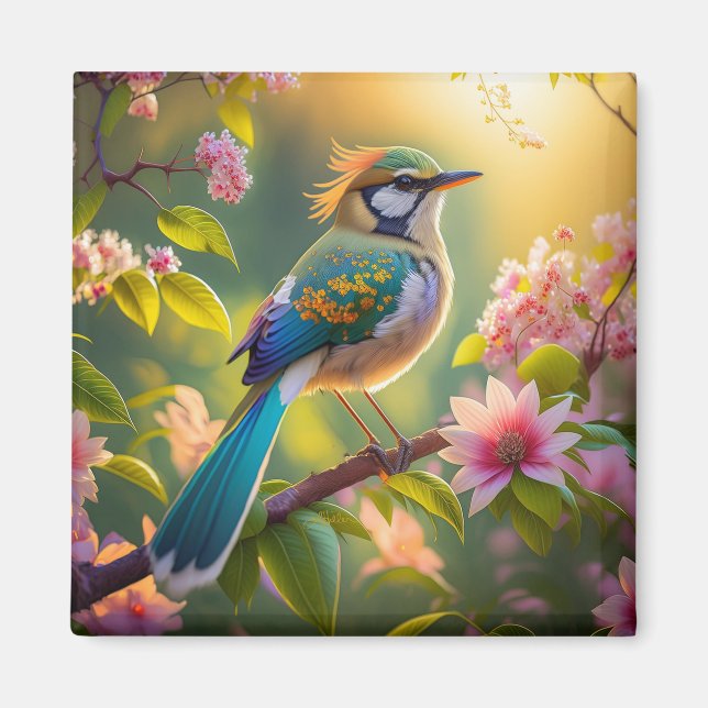 Green Headed Teal Winged Fantasy Bird Magnet (Front)