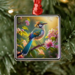 Green Headed Teal Winged Fantasy Bird Metal Tree Decoration