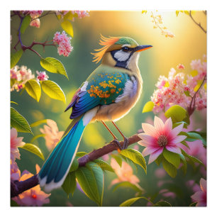 Green Headed Teal Winged Fantasy Bird Photo Print