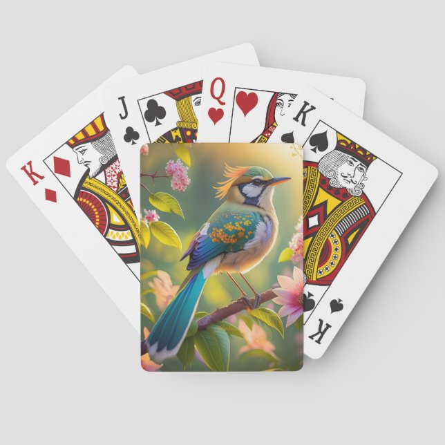 Green Headed Teal Winged Fantasy Bird Playing Cards (Back)