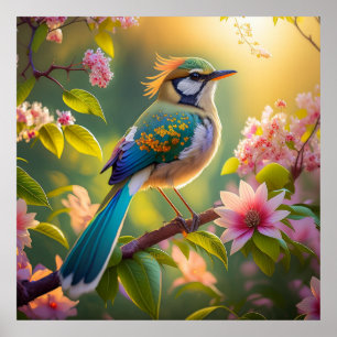 Green Headed Teal Winged Fantasy Bird Poster