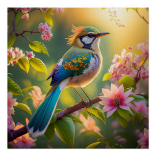 Green Headed Teal Winged Fantasy Bird Poster