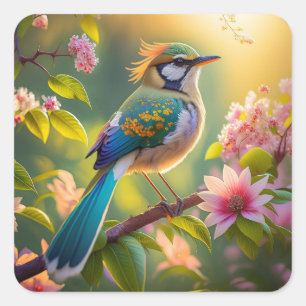 Green Headed Teal Winged Fantasy Bird Square Sticker